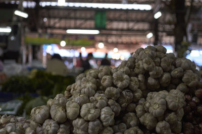 Heap of garlics at market for sale