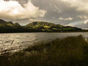 Scenic view of lake against sky