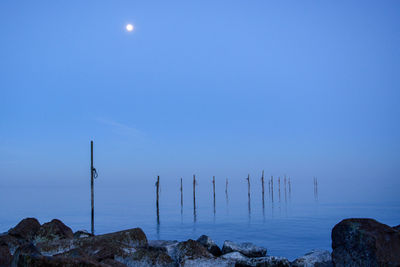 Scenic view of sea against clear blue sky