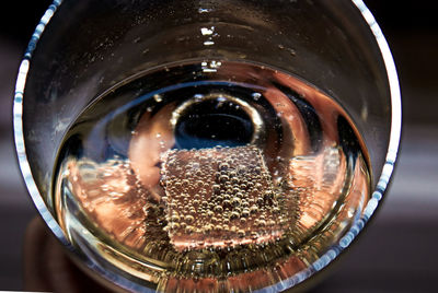 High angle view of beer in glass