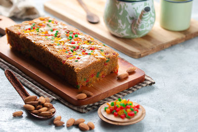 High angle view of cake on table