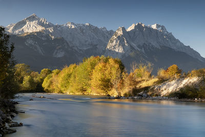 Scenic view of snowcapped mountains and lake against sky