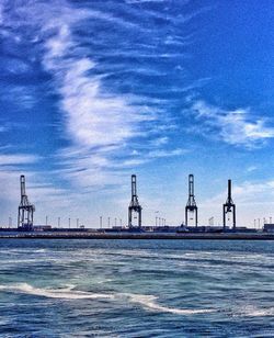 Commercial dock against blue sky