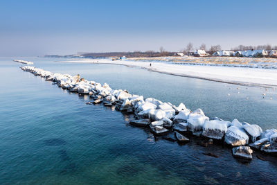 Scenic view of sea against sky during winter