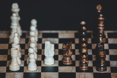 Close-up of wooden chessboard