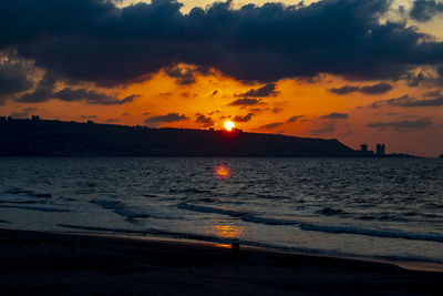 Scenic view of sea against sky during sunset