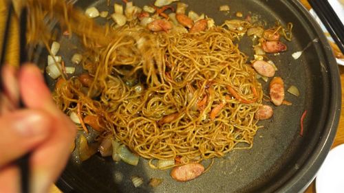 High angle view of hand holding food