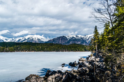 Scenic view of snowcapped mountains against sky