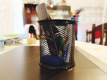 Close-up of laptop on table at home