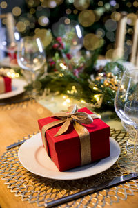 Close-up of christmas decoration on table