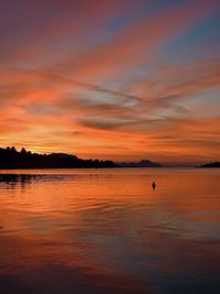 Scenic view of sea against orange sky