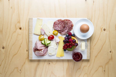 High angle view of breakfast on table