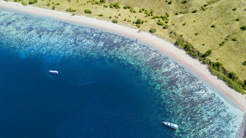 Aerial view of boats in sea