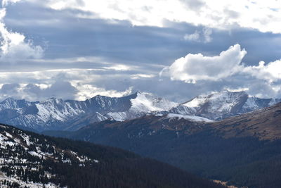 Scenic view of snowcapped mountains against sky