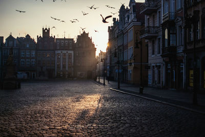 View of residential buildings at sunset