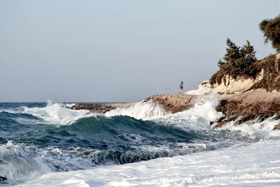 Scenic view of sea against clear sky