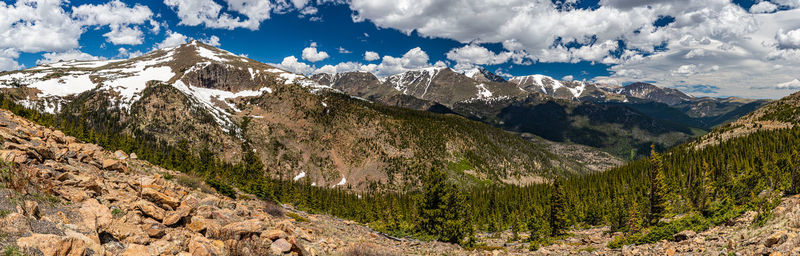 Panoramic view of snowcapped mountains against sky