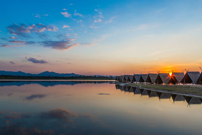 Scenic view of lake against sky during sunset