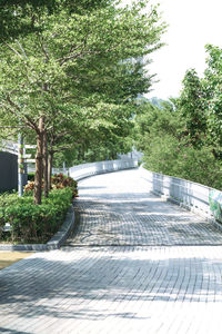 Footpath by street in city against sky