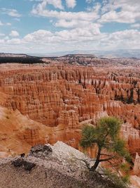 View of rock formations against cloudy sky