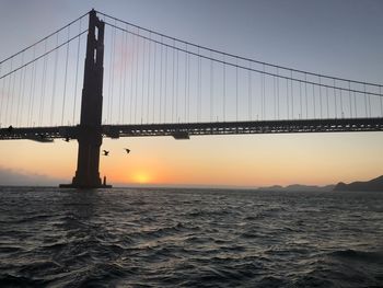 View of suspension bridge at sunset