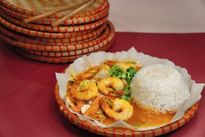 Close-up of food in plate on table