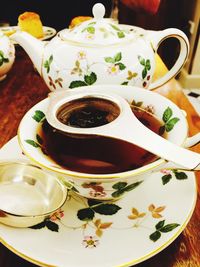 Close-up of tea cup on table