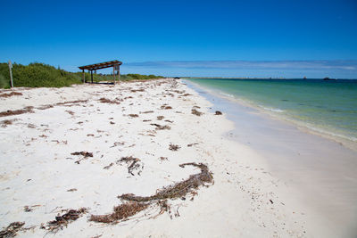 Scenic view of sea against clear blue sky