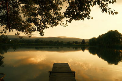 Scenic view of lake against sky during sunset. wernigerode harz