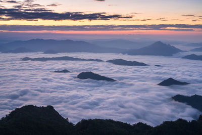 Scenic view of mountains against sky during sunset