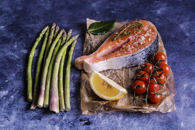 High angle view of fruit fish