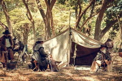 Panoramic shot of tent in forest