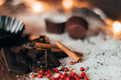 Close-up of chocolate cake on table