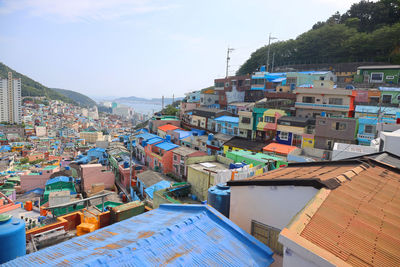 High angle view of townscape against sky