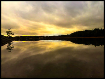 Scenic view of lake against cloudy sky