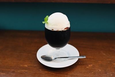 Close-up of ice cream on table