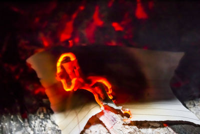 Close-up of fire in the dark