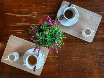 High angle view of coffee on table