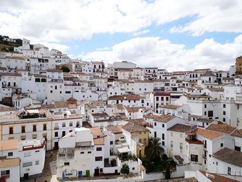 High angle view of buildings in town