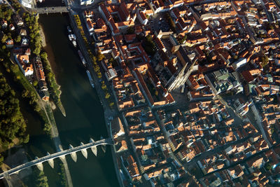 High angle view of buildings in city