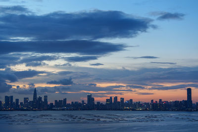 View of city at sunset