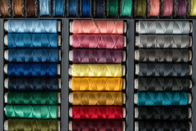 Full frame shot of colorful thread spools