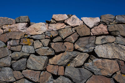 Stone wall against clear blue sky