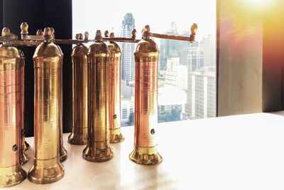 Close-up of glass bottles on table