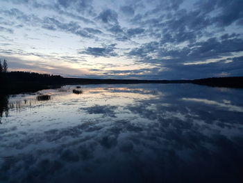 Scenic view of lake against sky during sunset