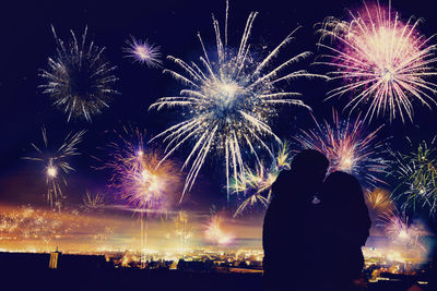 Firework display at night