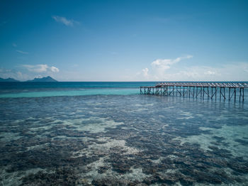 Scenic view of sea against blue sky