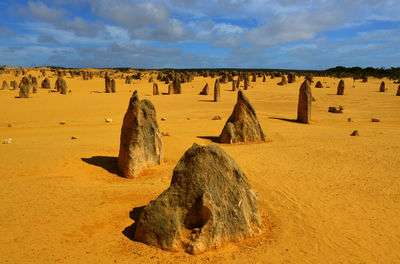 Scenic view of desert against sky during sunset
