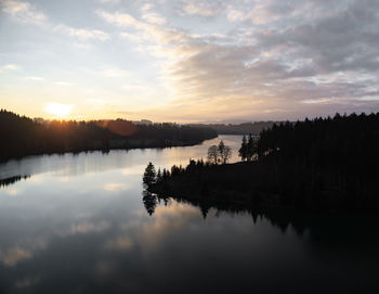 Scenic view of lake against sky during sunset