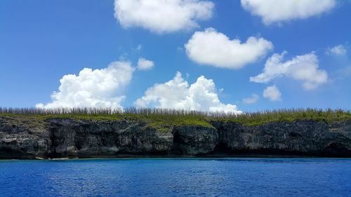 View of calm sea against cloudy sky